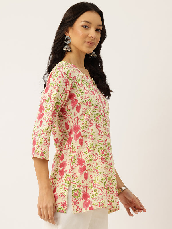 3/4 Sleeve Round Neck Vcut top Cream Colour