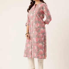 Elegant A-Line Long Kurta for Women - Mandarin Collar with Button Detailing