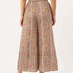 Multicolor Trendy Women's Blue Printed Cotton Palazzos - Elasticated Waist & Ankle-Length Fit