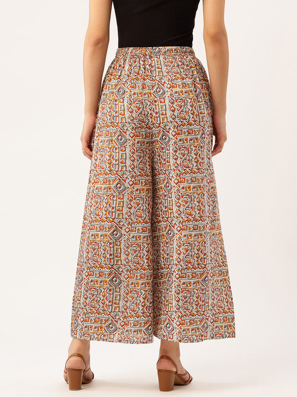 Multicolor Trendy Women's Blue Printed Cotton Palazzos - Elasticated Waist & Ankle-Length Fit
