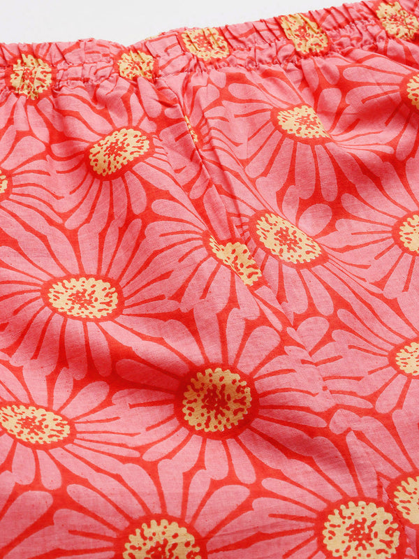 Red Sleeveless Strappy Cotton Co-Ord Set with Bow Detail & Flared Pants