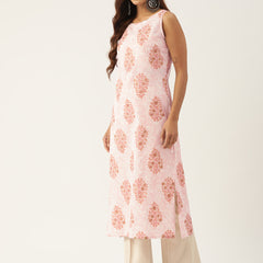 Feranoid Cotton Boat Neck Sleeveless Straight Kurti