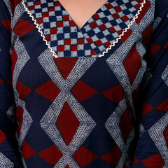 Bordered V-Neck 3-Piece Kurta Set with Ankle-Length Pants & Full-Length Dupatta (M–XXL)