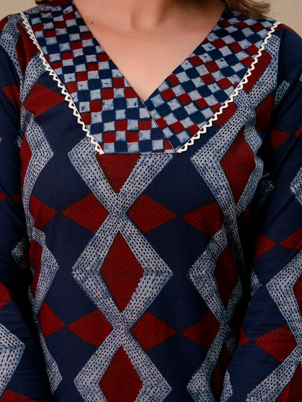 Bordered V-Neck 3-Piece Kurta Set with Ankle-Length Pants & Full-Length Dupatta (M–XXL)