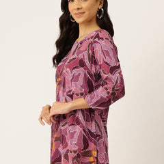 3/4 Sleeve Round Neck Vcut top Magenta1 Colour