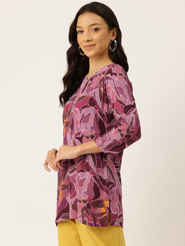 3/4 Sleeve Round Neck Vcut top Magenta1 Colour