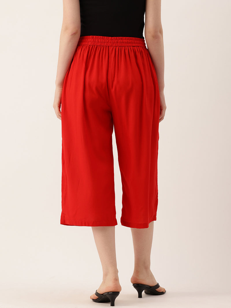Women's Culottes | Calf-Length Pants with Double Pockets & Elastic Waistband