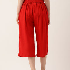 Women's Culottes | Calf-Length Pants with Double Pockets & Elastic Waistband