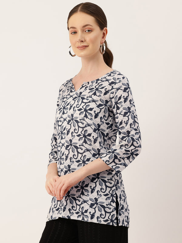 3/4 Sleeve Round Neck Vcut top Grey Colour