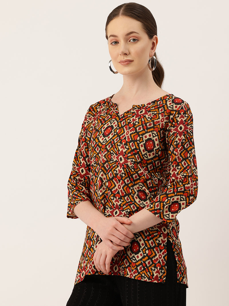 3/4 Sleeve Round Neck Vcut top Red Colour