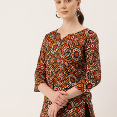 3/4 Sleeve Round Neck Vcut top Red Colour