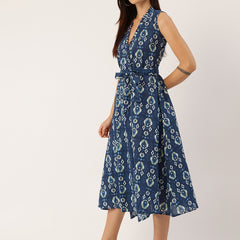 Floral Wrap Angrakha Dress – Lightweight Sleeveless Cotton Perfection