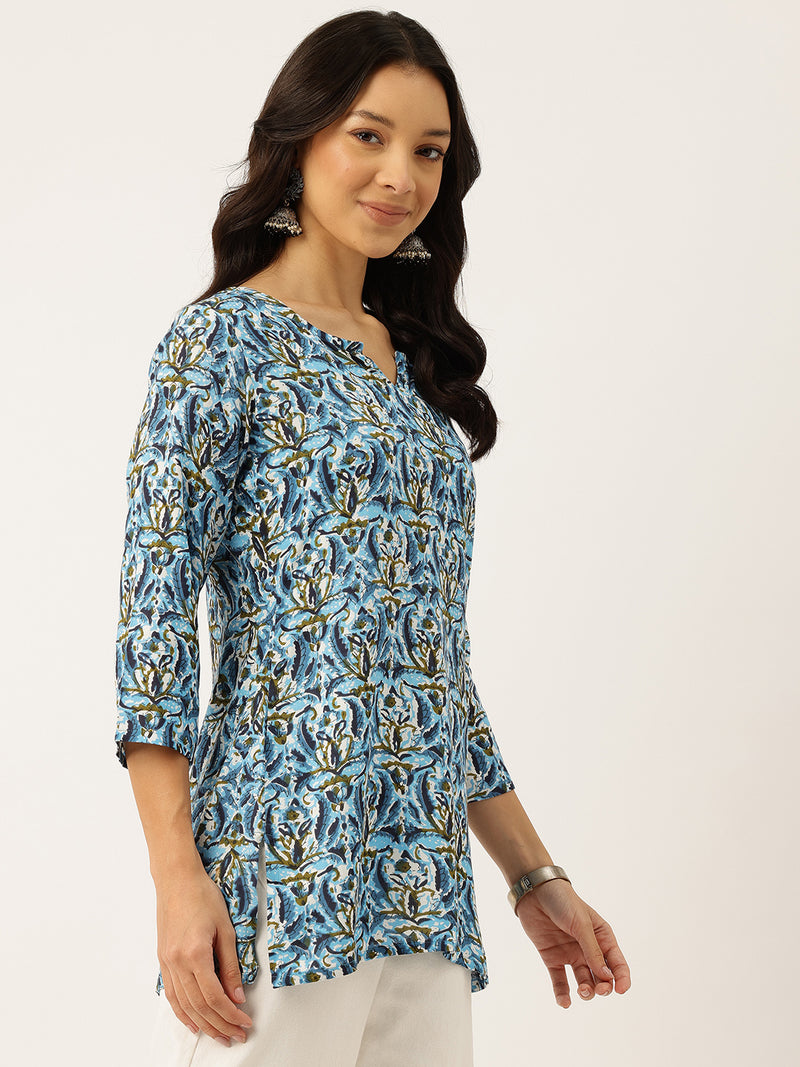 3/4 Sleeve Round Neck Vcut top Blue3 Colour