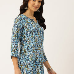 3/4 Sleeve Round Neck Vcut top Blue3 Colour