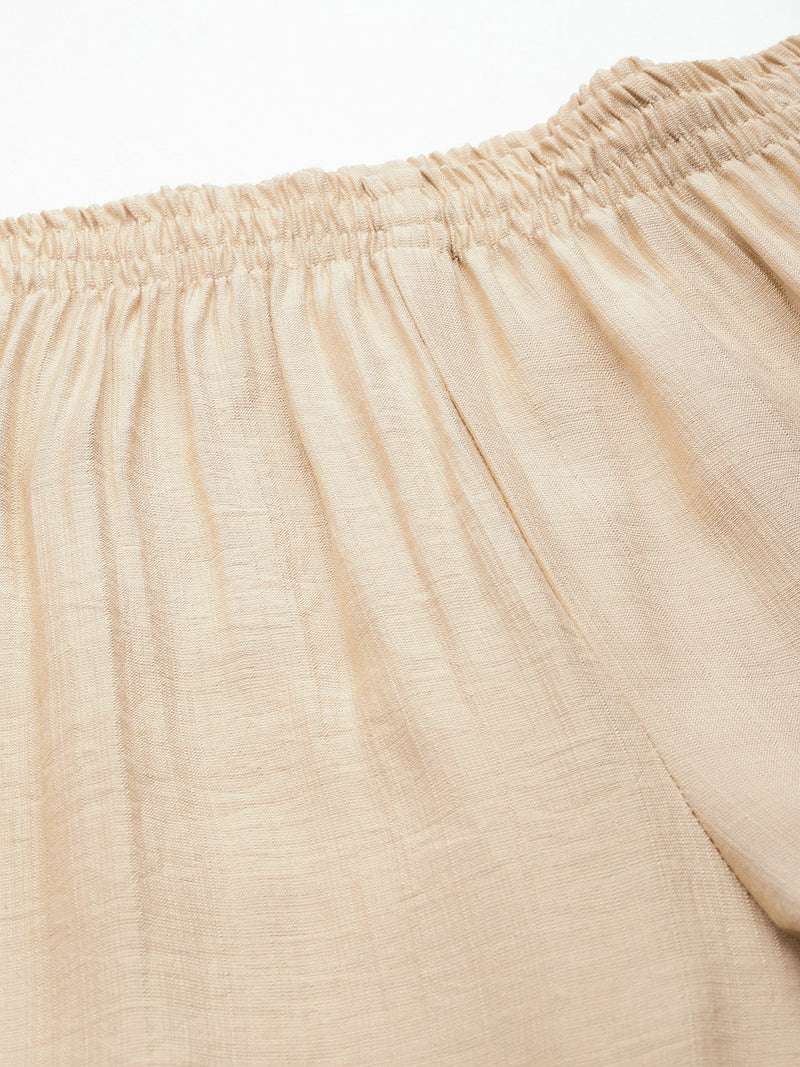 Off White Women's Embroidered Co-ord Set - Viscose Fabric Sleeveless Shirt and Pant