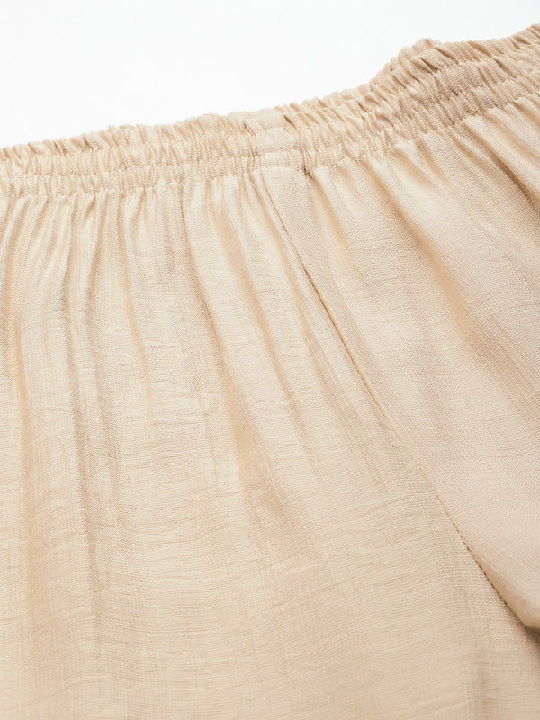 Off White Women's Embroidered Co-ord Set - Viscose Fabric Sleeveless Shirt and Pant