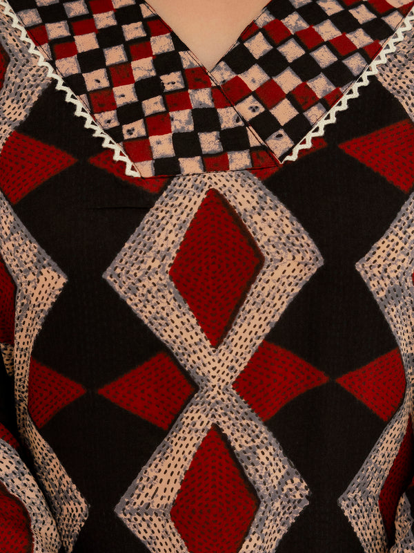 Bordered V-Neck 3-Piece Kurta Set with Ankle-Length Pants & Full-Length Dupatta (M–XXL)