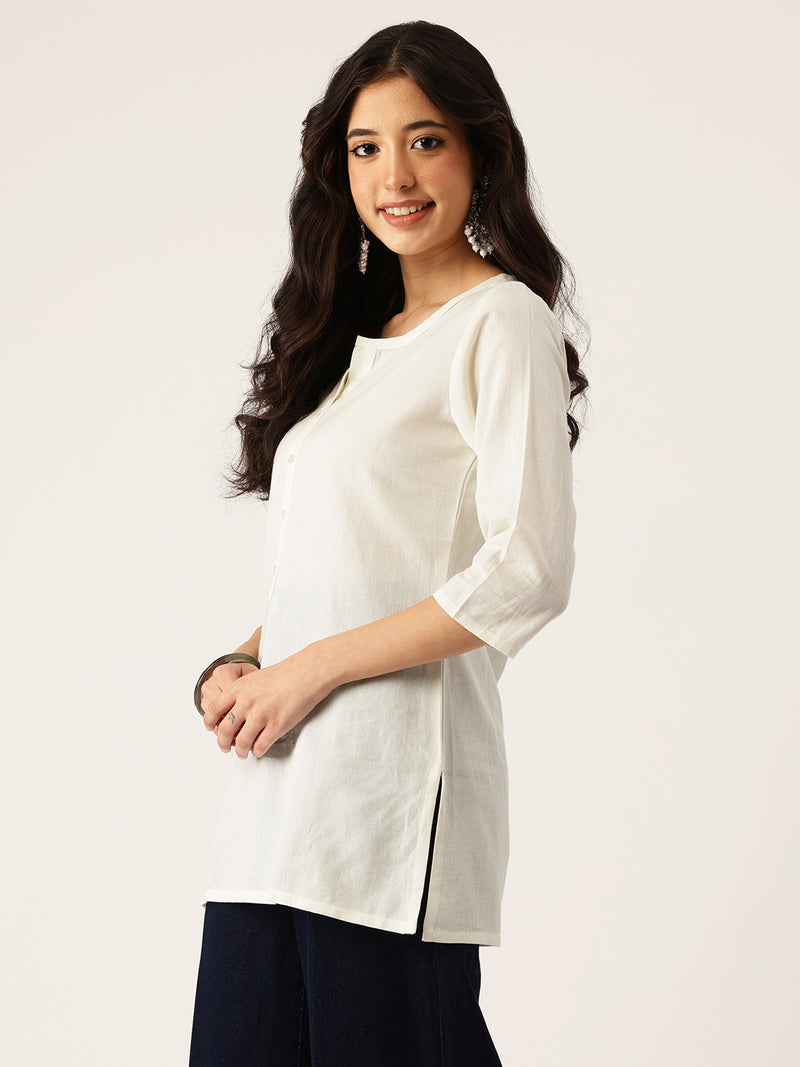 Elegant Short Kurti for Women –Button Detailing & 3/4 Sleeves | Round Neck |