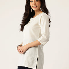 Elegant Short Kurti for Women –Button Detailing & 3/4 Sleeves | Round Neck |