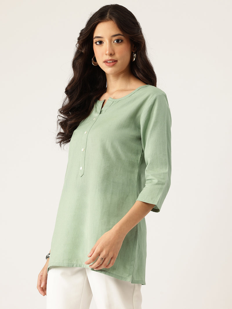 Elegant Short Kurti for Women –Button Detailing & 3/4 Sleeves | Round Neck |