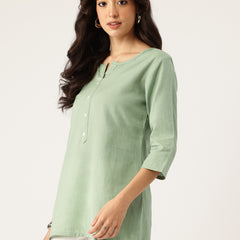 Elegant Short Kurti for Women –Button Detailing & 3/4 Sleeves | Round Neck |