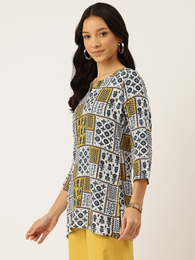 3/4 Sleeve Round Neck Vcut top White3 Colour