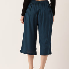 Women's Culottes | Calf-Length Pants with Double Pockets & Elastic Waistband