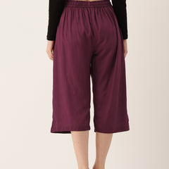 Women's Culottes | Calf-Length Pants with Double Pockets & Elastic Waistband