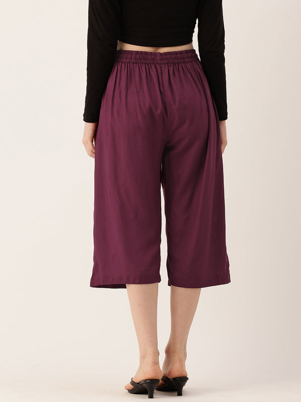 Women's Culottes | Calf-Length Pants with Double Pockets & Elastic Waistband