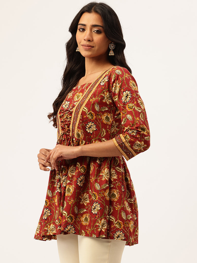 Princess Cut Top for Women - 3/4 Sleeves with Front Drawstrings