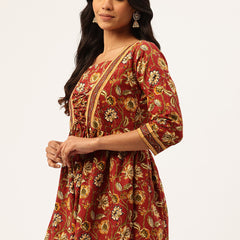 Princess Cut Top for Women - 3/4 Sleeves with Front Drawstrings