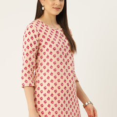 Floral Print 4 Button Straight Kurti