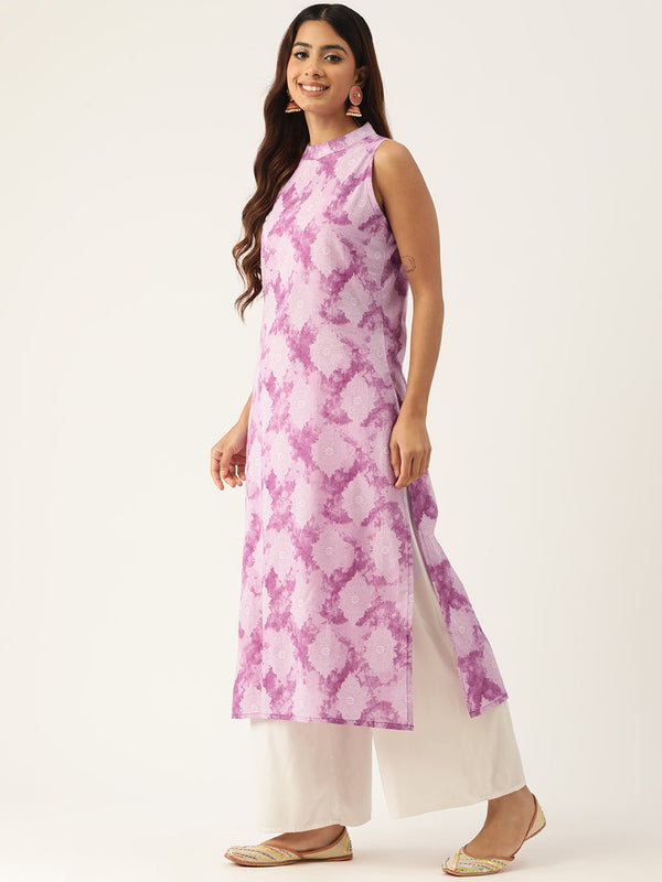 Cotton Printed Sleeveless Straight Long Kurti