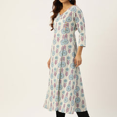 Floral Print 4 Button Angrakha Long Kurti