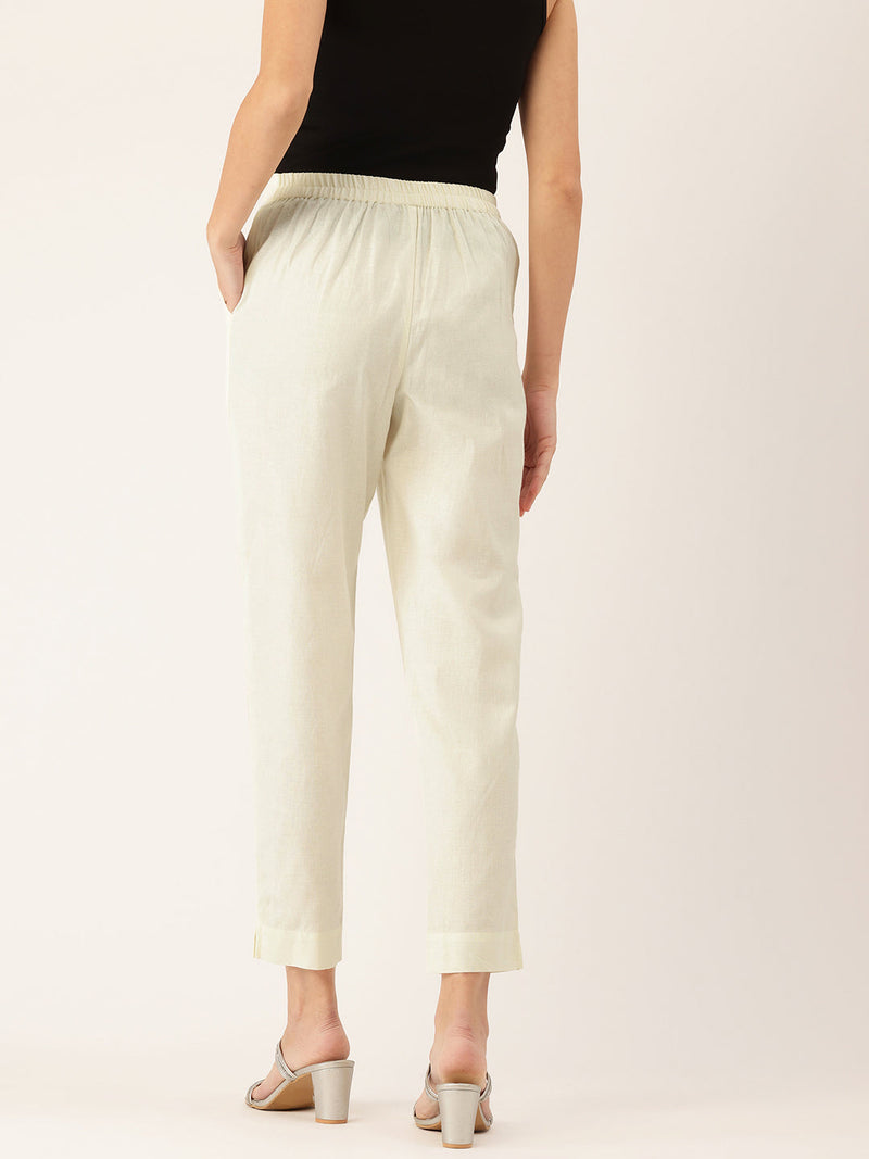 Cotton Pants - Double Pockets, Adjustable Waist, and Ankle-Length Fit