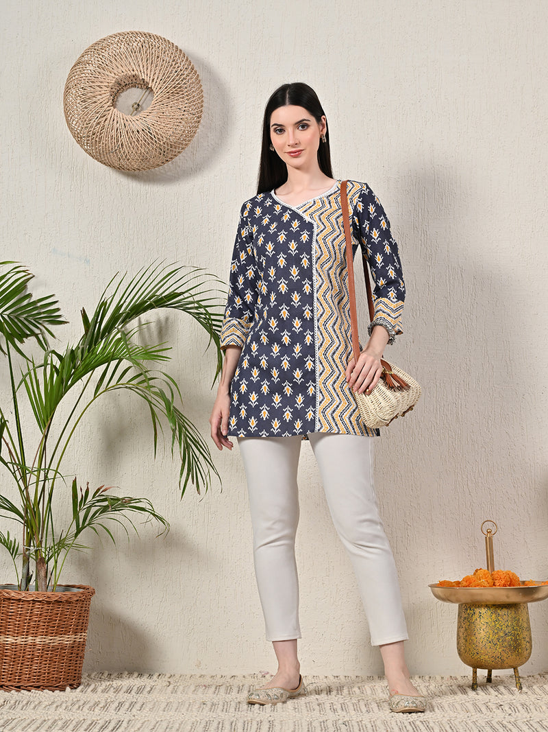 Graceful Wrap-Style Angrakha Cotton Kurti for Everyday Wear
