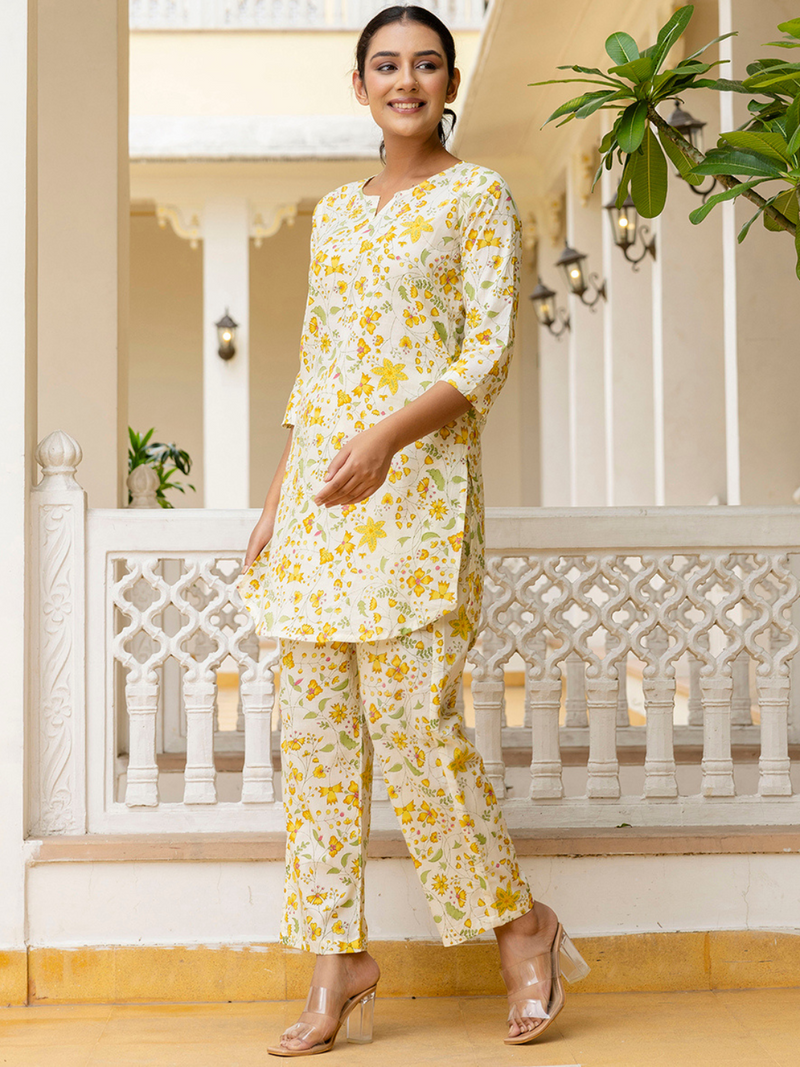 Yellow Breezy Printed Cotton Co-Ord Set for Comfortable All-Day Wear