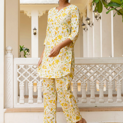 Yellow Breezy Printed Cotton Co-Ord Set for Comfortable All-Day Wear