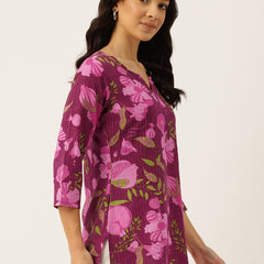 3/4 Sleeve Round Neck Vcut top Magenta Colour