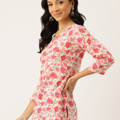 3/4 Sleeve Round Neck Vcut top Pink2 Colour