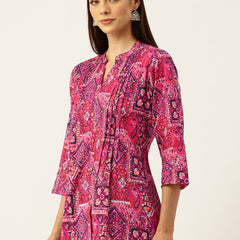 Elegant Mandarin Collar Printed Tunic – Stylish & Comfortable, Sizes