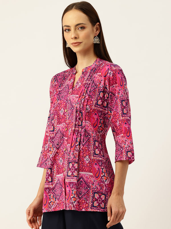 Elegant Mandarin Collar Printed Tunic – Stylish & Comfortable, Sizes