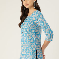Floral Print 4 Button Straight Kurti