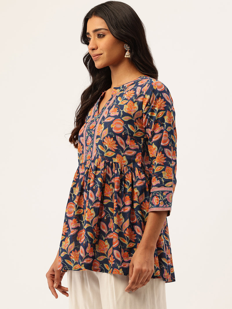 Peplum Hem TOP for Women - Mandarin Collar with V-Cut & 3/4 Sleeves