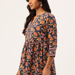 Peplum Hem TOP for Women - Mandarin Collar with V-Cut & 3/4 Sleeves