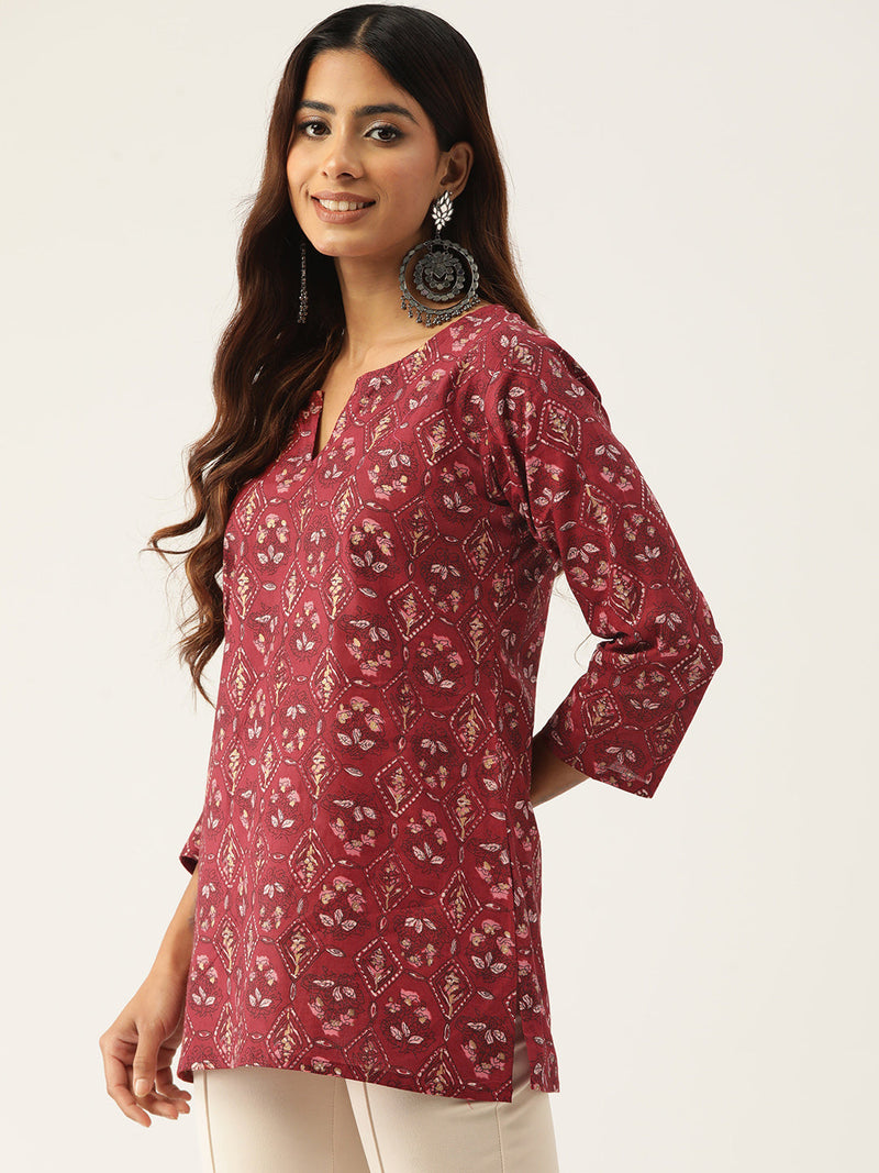 Cotton Printed V-Neck Short Kurti