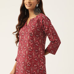 Cotton Printed V-Neck Short Kurti
