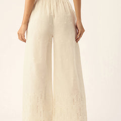 Beige Palazzos | Embroidered Elegnace With Elastic Waist & Single Pocket