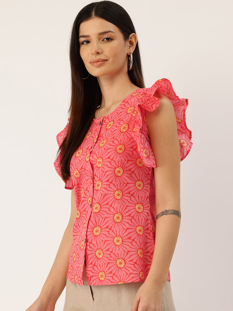 Elegant Puff Sleeve Buttoned Cotton Shirt for Women - Stylish & Comfortable