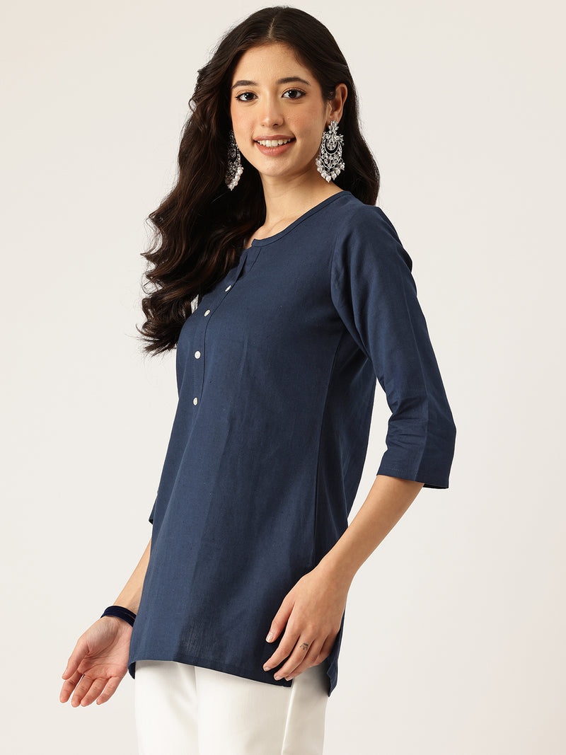 Elegant Short Kurti for Women –Button Detailing & 3/4 Sleeves | Round Neck |